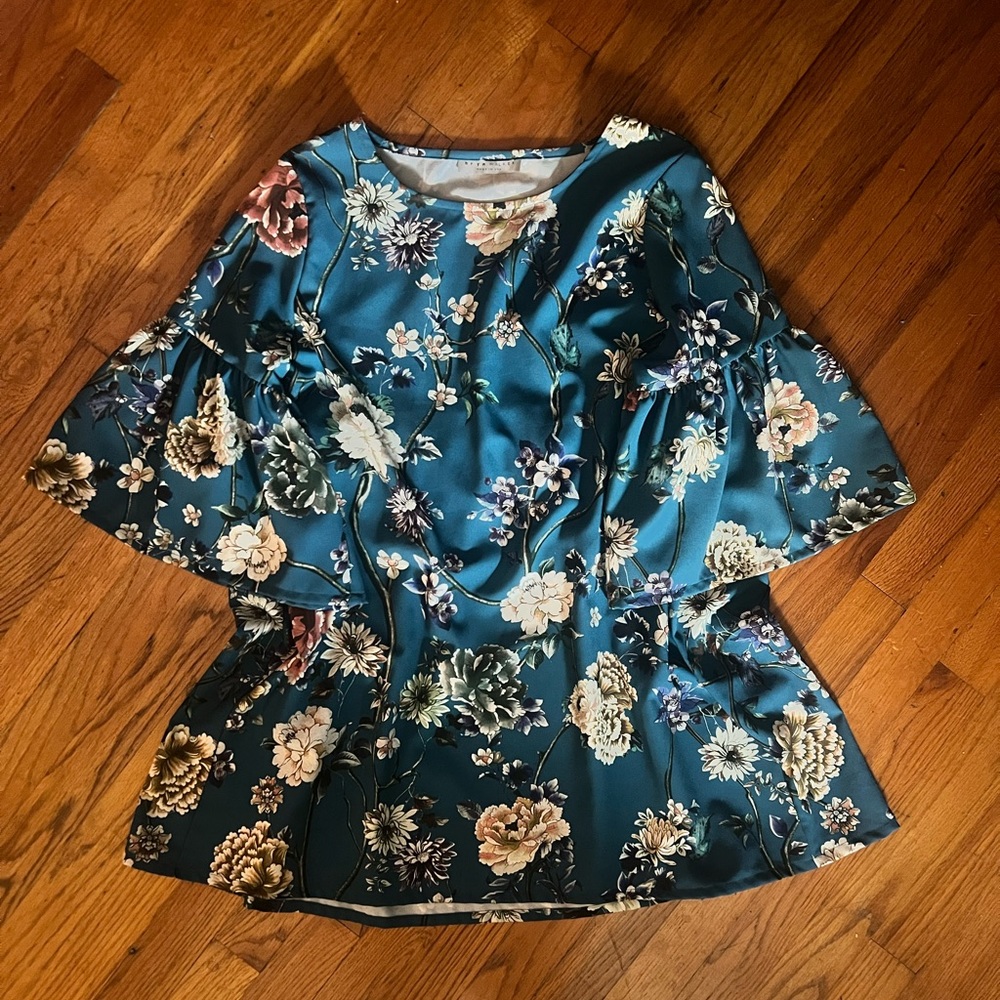 bryn Walker Teal Floral Mini Dress